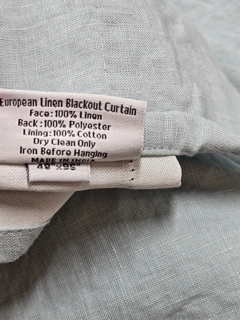 QUINCE Set Of 2 48x96 European Linen True Blackout Curtains Light Blue 9096